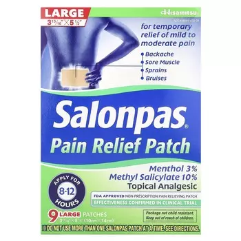 Salonpas, Обезболивающий пластырь, большой, со вкусом мяты, 9 пластырей