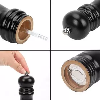 Salt and Pepper Mills Pepper Mill with Strong Adjustable Ceramic Grinder Solid Wood Manual Control Kitchen Cooking BBQ Tools светло-серый