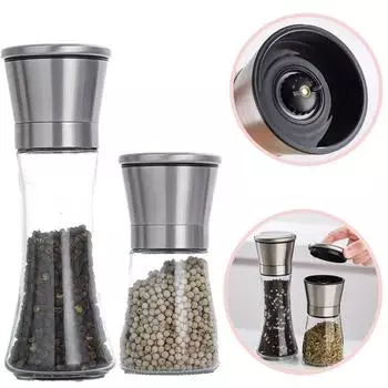 Salt Pepper Shakers Set Stainless Steel with Stand Salt Pepper Mill Manual Spice Pepper Grinder Mill Kitchen Tools for Household