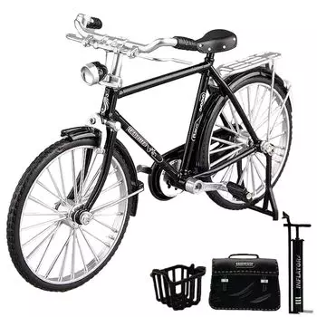 SALUDABLE Велосипед Миниатюра Завершенная Модель Велосипед Фигурка Ретро Аксессуар Из Сплава 1/10 (Черный, Комплект) чёрный