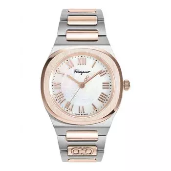 Salvatore Ferragamo Elliptical Mother of Pearl Watch two tone two tone white sfks00223