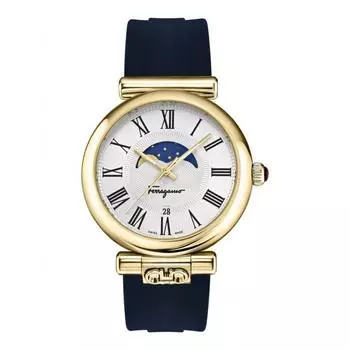Salvatore Ferragamo Ferragamo Ora Moonphase Strap Watch blue gold silver
