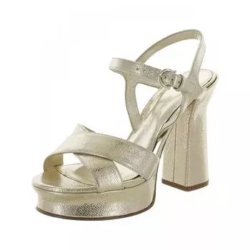 Salvatore Ferragamo SONYA Женские туфли на блочном каблуке с открытым носком платинового цвета