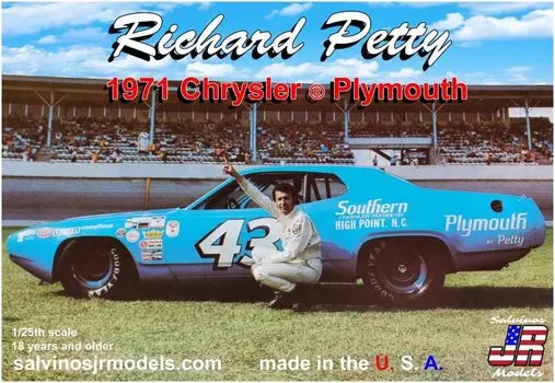 Salvinos Jr Models NASCAR 1971 Plymouth Road Runner 43 Richard Petty Plastic Model SJMRPCP1971D 1/25