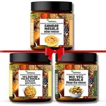 Sambar Masala, Mix Veg Masala & Veg Biryani Pulao Masala Trio Pack - Finest Spices, Freshly Roasted, Authentic Taste, Pure, 100% Natural