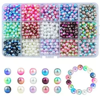 Samcos Accessory Parts Pearl Beads 15 Color Set Glossy Small Round Colored Pearl Beads Material Handicraft Materials for DIY Handmade Jewelry Mixed