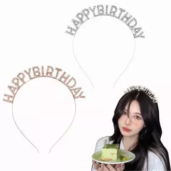 Samcos Birthday Headband HAPPY BIRTHDAY 2 Color Set Birthday Hair Ornament Cute Stylish Happy Birthday Party Supplies Party Photo Shoot Silver/Rose Go