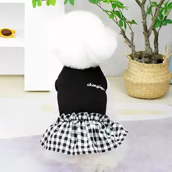 Samcos Dog One Pet Собака и кошка Клетчатая собака Милая маленькая средняя кошка Одежда, часть, Одежда, Одежда, Выкройка, Бантик, Без рукавов, Весна, Лето,