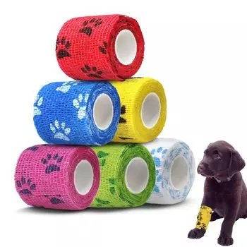 Samcos Pet Flex Adhesive 5 см x для зализывания ран, набор из 6 бинтов, 4,5 м, растягивающийся, самоклеящийся, тейпирующий, дышащий, многофункциональный,