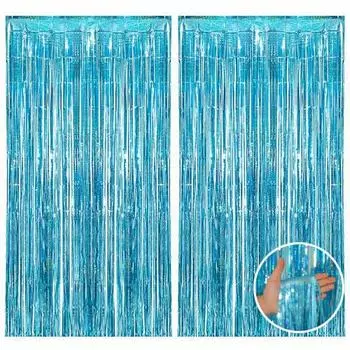 Samcos Set of 2 Tassel Curtains 100cm*200cm Glitter Fringe Curtains Bright Gloss Party Decoration Birthday Year-end Party Wedding Room Decoration (A,