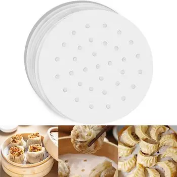 Samcos Steamer Sheet Paper Set of 100 Diameter Perforated Round Steamer Sheet Steamer Paper for Home Use Disposable Cooking Sheets Convenient