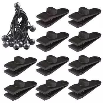 Samcos Tent Clip Fixed Clip Windproof Fixed Plastic Parts Clip Holder for Tarp Camping Fixed Outdoor Camping Fixed Rope Easy to Install Black of 20