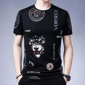 Футболка с коротким рукавом, мужская, тонкая, дышащая, с круглым вырезом, молодежная, с принтом в виде полурукавчика M