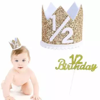 Samkos Birthday Crown Cake Decoration Half Year Old Crown Hat Birthday Hat Crown Cake Insert Card Insert Card Cute Sparkling Stylish Anniversary Party