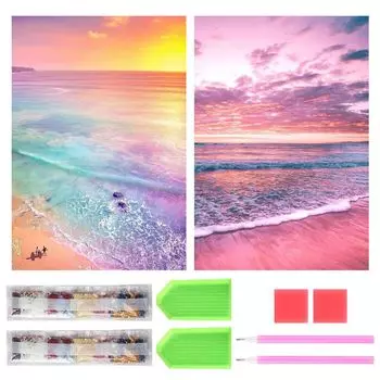 Samkos Diamond Art Kit Diamond Painting Set of 2 Beautiful Full Paste Diamond Art Painting DIY Beginners Adults Children Handcraft Kit Artwork Home