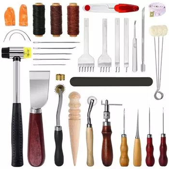 Samkos Leather Craft Leather Tool Practice Leather Leather Needle and Tool Leather Trimming Diamond Edge Measurement Gluing DIY Hand Leather Zer Tool
