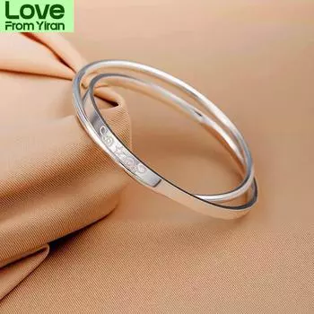 Samload Новые простые S925 стерлингового серебра двойной круг стильные сплошные браслеты браслеты для женщин девушка ювелирные изделия подарок