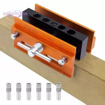 Самоцентрирующийся дюбельный шаблон, для прямых отверстий, регулируемый, набор локаторов для деревообработки с 6 втулками золотистый