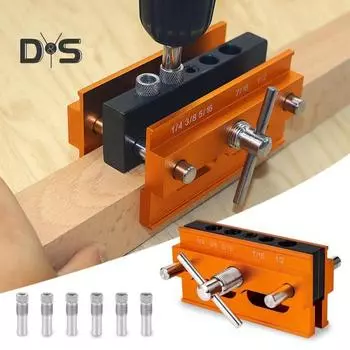 Самоцентрирующийся дюбельный шаблон для прямых отверстий, набор регулируемых локаторных соединений для деревообработки с 6 втулками золотистый