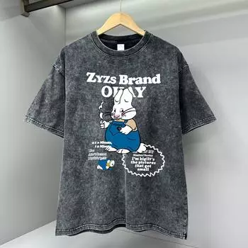 Самодельные американские ретро забавные мужские топы с принтом кролика свободные футболки хлопковые футболки футболки одежда дышащие футболки S