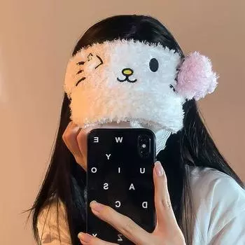 Самодельный милый бант для котенка y2k плюшевый пустой цилиндр милый универсальный солнцезащитный козырек для путешествий маленькая шапочка с изображением лица M56-58cm