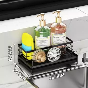 Самодренажная кухонная полка для раковины, нержавеющий органайзер для посудных тряпок, держатель для кухонных губок, бытовой Black