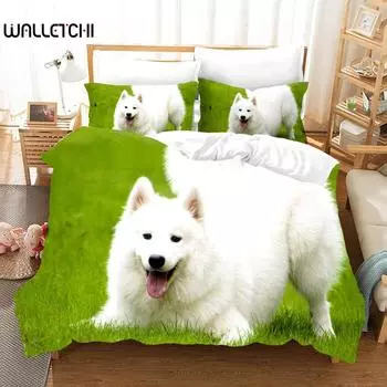 Самоедский пододеяльник комплект постельного белья с милым рисунком собаки комплект постельного белья с декором из травянистого зеленого цвета для детей, девочек и взрослых милые животные полиэстеровый пододеяльник EU single(135x200cm)
