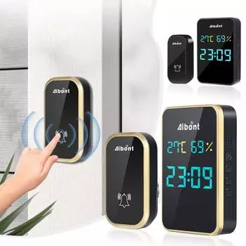 Самогенерирующийся дверной звонок, часы, гигрометр, встроенная комнатная температура, беспроводной дверной звонок, пейджер, видеодверной звонок One Size чёрный