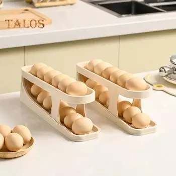 Самокатящийся держатель для яиц, двухслойный, с нескользящим дном, пищевой кухонный шкаф, кладовая, холодильник, органайзер для хранения яиц бежевый