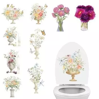 Самоклеящаяся невыцветающая съемная водостойкая наклейка с зелеными листьями растений и цветами на крышку сиденья для унитаза C