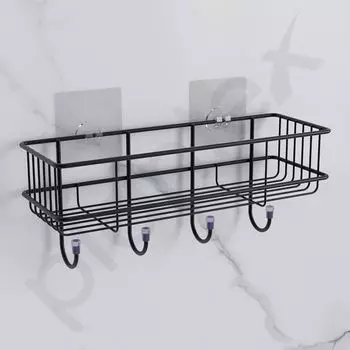 Самоклеящаяся полка для ванной комнаты на стену/органайзер для полок/кухонная полка с волшебными наклейками — упаковка из 1 шт. (Черный, с порошковым покрытием)