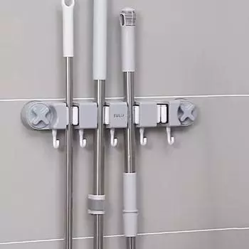 Самоклеящаяся присоска для швабры, держатель для швабры, пластиковая подставка для швабры, органайзер для швабры для дома серый