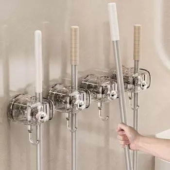 Самоклеящаяся присоска для швабры Пластиковая подставка для швабры Практичная подставка для хранения метел Кухня Transparent-Style A