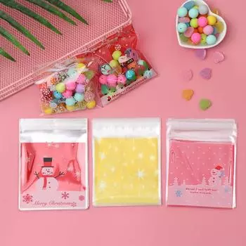 Самоклеящаяся рождественская упаковка для печенья, конфет, пластиковая упаковка, пакеты для подарков Санта-Клауса, снежинок A