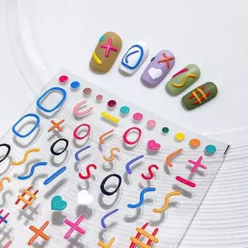 Самоклеящиеся 3D-тисненые наклейки для ногтей, красочные милые линии, граффити, украшение для ногтей