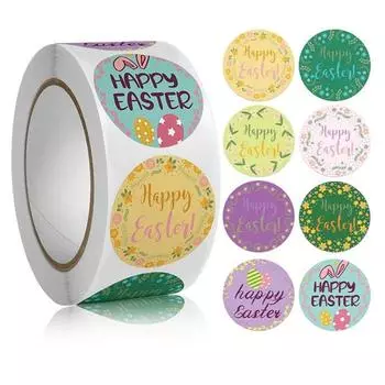 Самоклеящиеся этикетки Счастливой Пасхи Наклейки Пасхальный кролик Яйца Наклейки Подарки Сумка Коробка Декор Теги 01