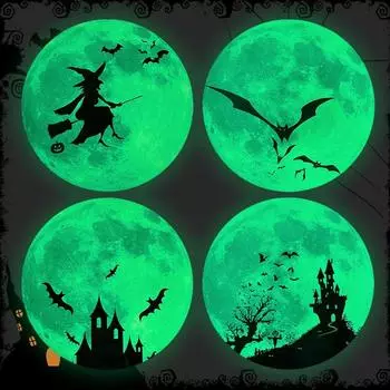 Самоклеящиеся флуоресцентные наклейки на Хэллоуин, водонепроницаемые наклейки с изображением летучих мышей, креативный домашний декор 4