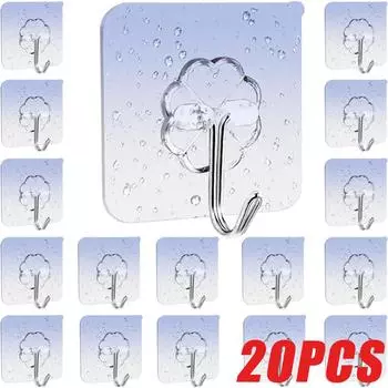 Самоклеящиеся крючки, прочные настенные крючки, прозрачные многоцелевые крючки, настенный крючок для полотенец с ключом для двери, для ванной комнаты, кухни, дома 5pcs прозрачный