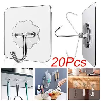 Самоклеящиеся крючки, сверхпрочные дверные и настенные клейкие крючки для кухни, ванной комнаты, офиса, шкафа, подвесные украшения для ключей из ткани для полотенец 5PCS прозрачный