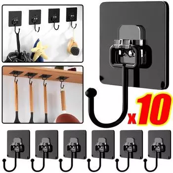 Самоклеящиеся крючки, вращающийся водонепроницаемый прочный держатель для наклеек, настенный, дверной, подвесной крючок для хранения, органайзер для кухни, ванной комнаты 1pcs чёрный