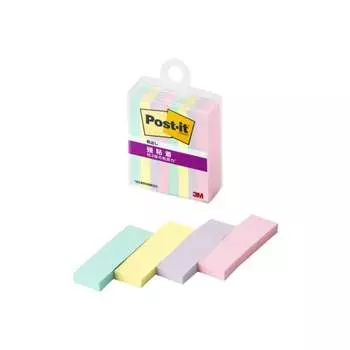 Самоклеящиеся листочки Post-It Notes с сильным клеем, разноцветные, 5N, 50 x 15 мм, 45 листов, 4 цвета, по 2 блока в каждом, прозрачный футляр, 700SS-MC-5N