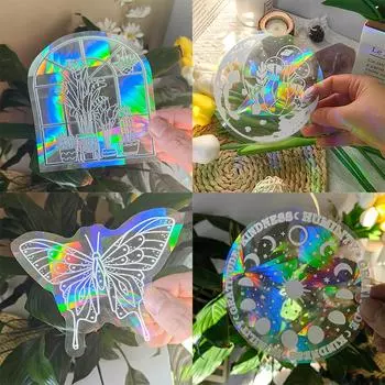 Самоклеящиеся наклейки на окна из ПВХ для ловца солнца Cat Moth Energy Suncatcher Wallpaper Rainbow Prisms Sticker Sunlight Decals 1