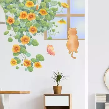 Самоклеящиеся наклейки на стену, съемные водонепроницаемые мультяшные цветочные лозы, наклейки с изображением кошек, товары для дома