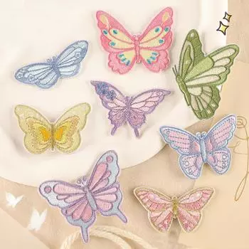 Самоклеящиеся нашивки-бабочки для одежды, вышивка, аппликация, принадлежности для шитья одежды, декоративные значки, наклейки, розовая, зеленая, желтая бабочка 6.1x2.4cm