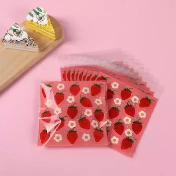Самоклеящиеся пакеты с клубникой Целлофановые пакеты с розовой клубникой Подарочная упаковка для конфет на вечеринку для девочек Декорации для вечеринок на день рождения As picture