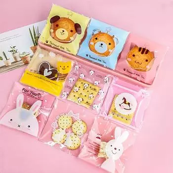 Самоклеящиеся пакеты, запеченный пластиковый пакет на день рождения 7x7+3 см, прозрачный пакет для конфет, 100 шт., пакет OPP для свадебного печенья, упаковки еды, декора для вечеринки 2