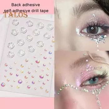 Самоклеящиеся стразы для лица, принадлежности для макияжа, сверкающие нераздражающие праздничные украшения для лица, драгоценные камни для лица и глаз для женщин E