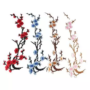 Самоклеящиеся тканевые нашивки, вышитые наклейки на одежду, аппликация в виде цветка сливы, шитье синий