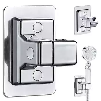 Самоклеящийся держатель для душевой лейки, регулируемый на 360° держатель для ручной душевой лейки, прочный клейкий душевой монтажный кронштейн(Серебряный)