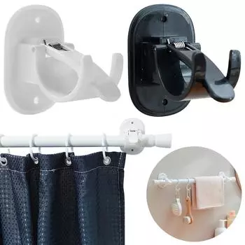 Самоклеящийся держатель для карниза для штор, крючки для держателя стержня без сверления, регулируемые крючки для карнизов для штор без гвоздей для ванной комнаты и кухни чёрный